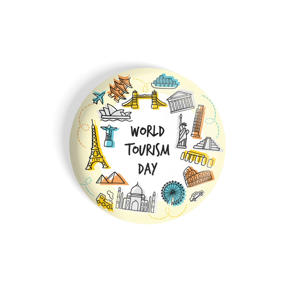 dhcrafts Round Fridge Magnet Yellow World Tourism Day D3 Glossy Finish Design Pack of 1 (75 mm)